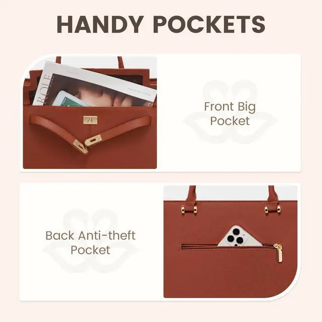 Alt view image 4 of 5 - LOVEVOOK Laptop Bag for Women, 15.6 inch Laptop Tote Work Bag Purse, Fashion Leather Computer Briefcase Business Handbag Shoulder Bag Kelly Bag