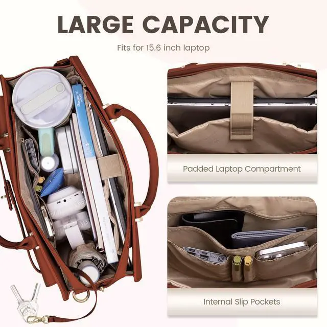 Alt view image 3 of 5 - LOVEVOOK Laptop Bag for Women, 15.6 inch Laptop Tote Work Bag Purse, Fashion Leather Computer Briefcase Business Handbag Shoulder Bag Kelly Bag