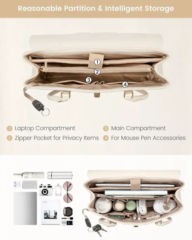 Alt view image 5 of 5 - LOVEVOOK Laptop Bag for Women Work Tote 15.6 Inch Briefcase Messenger Bag Waterproof Business Office Professional Large Capacity Handbag Shoulder Bag,Beige