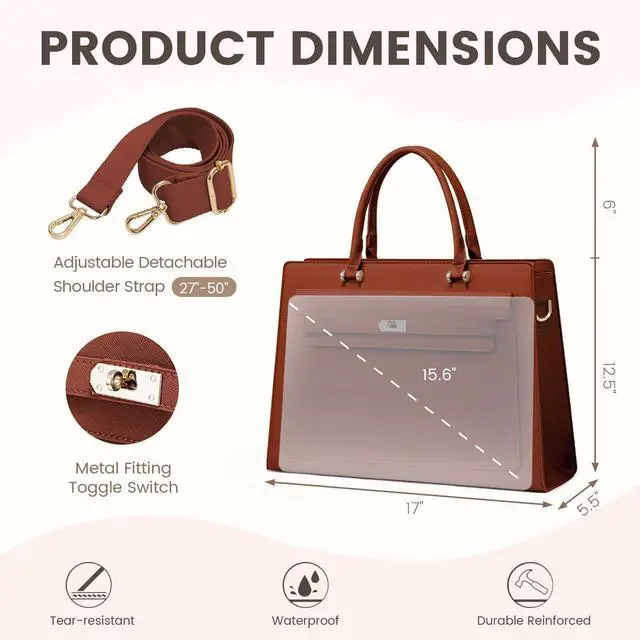 Alt view image 5 of 5 - LOVEVOOK Laptop Bag for Women, 15.6 inch Laptop Tote Work Bag Purse, Fashion Leather Computer Briefcase Business Handbag Shoulder Bag Kelly Bag