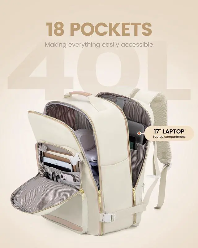 Alt view image 3 of 5 - LOVEVOOK 40L Travel Backpack for Women Men,Waterproof Airline Approved Carry On Luggage Travel Essentials,TSA Carry On Backpack Personal Item Travel Bag Suitcase Weekender Traveling with Packing Cubes