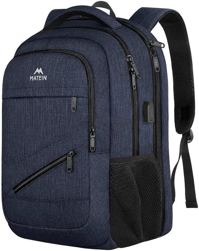 Main image of MATEIN 17 inch Laptop Backpack, Large Travel Backpack Carry On TSA Approved with Trolley Sleeve, Computer Work Bag with USB Charging Port, Water Resistant Daypack for College, Dark Blue