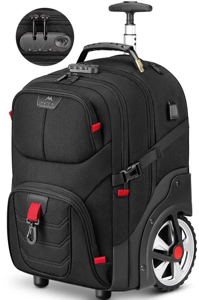 Main image of MATEIN Rolling Bag with Wheels, 17 Inch Extra Large Laptop Roller Backpack for Adults with Anti Theft Lock & USB Charging Port, Water Resistant Wheeled Bag Carry On Luggage for Teacher Work Travel Men
