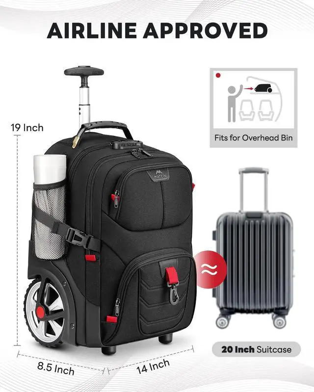 Alt view image 3 of 5 - MATEIN Rolling Bag with Wheels, 17 Inch Extra Large Laptop Roller Backpack for Adults with Anti Theft Lock & USB Charging Port, Water Resistant Wheeled Bag Carry On Luggage for Teacher Work Travel Men