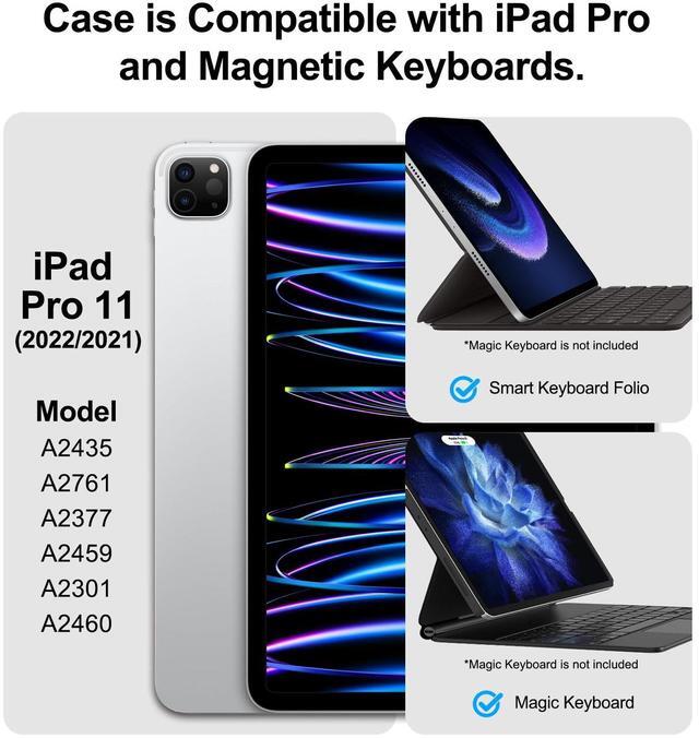 Alt view image 2 of 5 - Magic Keyboard Compatible Case for iPad Pro 11-inch(2022/2021) - Cases with Pencil Holder for SmartKeyboard Folio Slim Back Cover, includ Screen Protector (Keyboard Not Included), Black