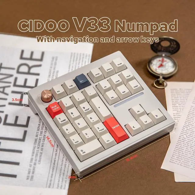 Alt view image 2 of 5 - MechLands CIDOO V33 Aluminum Wireless Numpad, VIA Gasket Number Pad, Keypad with Navigation, Arrow Keys, Knob, BT5.0/2.4GHz/USB-C Wired Connections for Windows/Mac OS/Linux