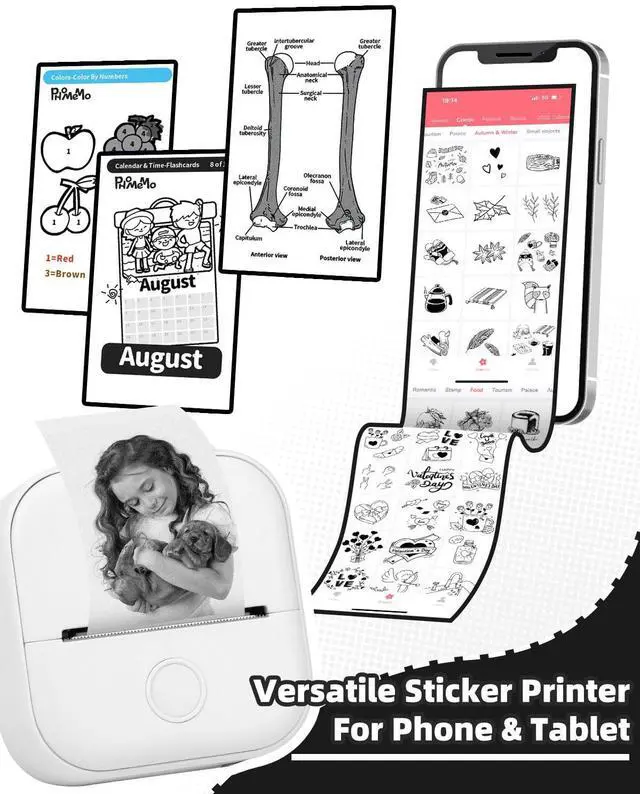 Alt view image 3 of 5 - Memoking T02 Portable Small Printer with 3 Rolls Paper, Sticker Printer Machine for Study, Notes, Pictures, Photos, Journals, DIY and White Sticky Paper