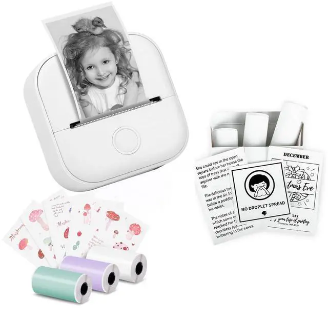 Main image of Memoking T02 Portable Small Printer with 3 Rolls Paper, Sticker Printer Machine for Study, Notes, Pictures, Photos, Journals, DIY and White Sticky Paper