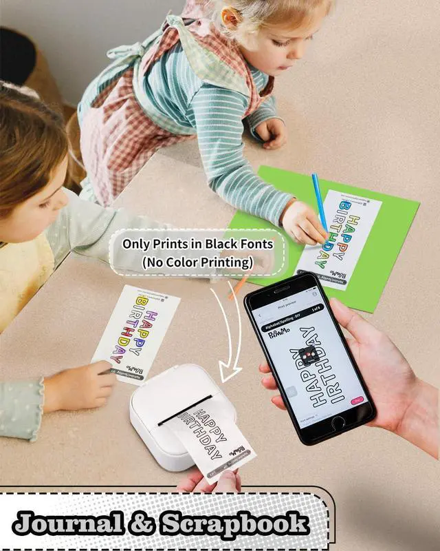 Alt view image 2 of 5 - Memoking T02 Portable Small Printer with 3 Rolls Paper, Sticker Printer Machine for Study, Notes, Pictures, Photos, Journals, DIY and White Sticky Paper