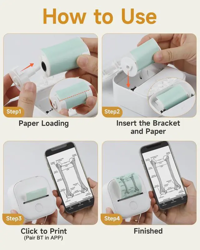 Alt view image 4 of 5 - Memoking T02 Portable Small Printer with 3 Rolls Paper, Sticker Printer Machine for Study, Notes, Pictures, Photos, Journals, DIY and White Sticky Paper