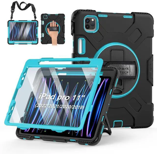 Main image of Case for iPad Pro 11 Inch 2022/2021/ 2020/2018: Silicone Cover for iPad 11 Inch 4th/ 3rd/ 2nd/ 1st/ Generation with Screen Protector- Stand- Handle- Shoulder Strap- Pencil Holder- Mint Green