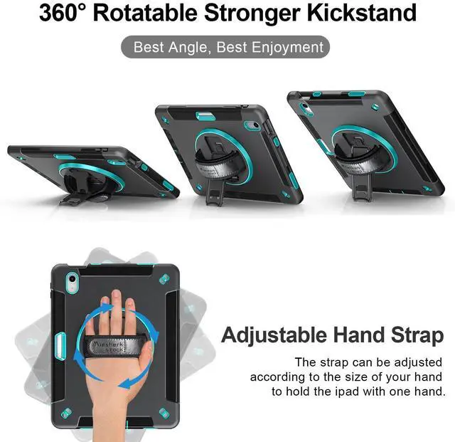 Alt view image 3 of 5 - Case for iPad 10th Generation 2022:Miesherk Stock Military Grade Shockproof Rugged Case for iPad 10th Gen 10.9'' W/Screen Protector,Rotate Stand,Handle,Shoulder Strap,Pen Holder (Green)
