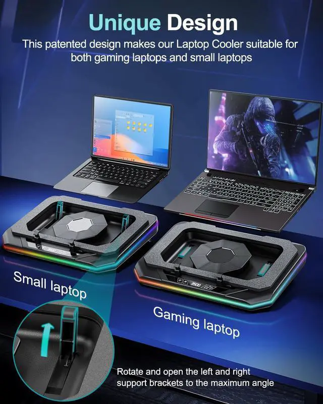 Alt view image 3 of 5 - MOUNT PRO Gaming Laptop Cooling Pad, RGB Laptop Cooler Stand with Powerful Turbofan (3500 RPM), Height Adjustable Laptop Fan Cooling Pad for 13-19 Inches Notebook, with Sealed Foam, Touch Control