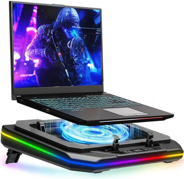 Main image of MOUNT PRO Gaming Laptop Cooling Pad, RGB Laptop Cooler Stand with Powerful Turbofan (3500 RPM), Height Adjustable Laptop Fan Cooling Pad for 13-19 Inches Notebook, with Sealed Foam, Touch Control
