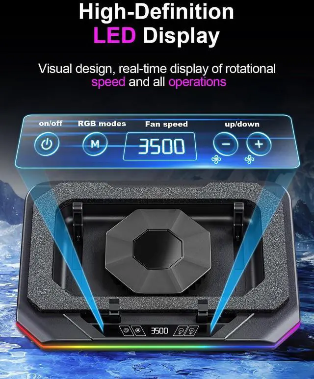 Alt view image 5 of 5 - MOUNT PRO Gaming Laptop Cooling Pad, RGB Laptop Cooler Stand with Powerful Turbofan (3500 RPM), Height Adjustable Laptop Fan Cooling Pad for 13-19 Inches Notebook, with Sealed Foam, Touch Control
