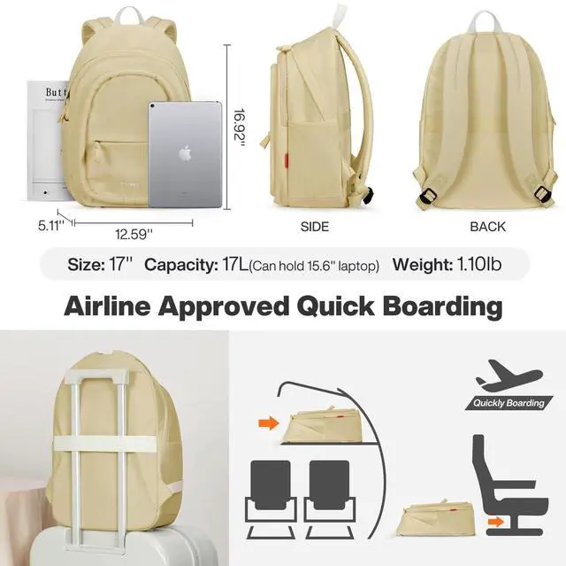 Alt view image 5 of 5 - mixi Sweet Design Women Backpack Cute Book Bag with Shockproof 15.6" Laptop Pocket Casual Daily Light Weight, Creamy Yellow