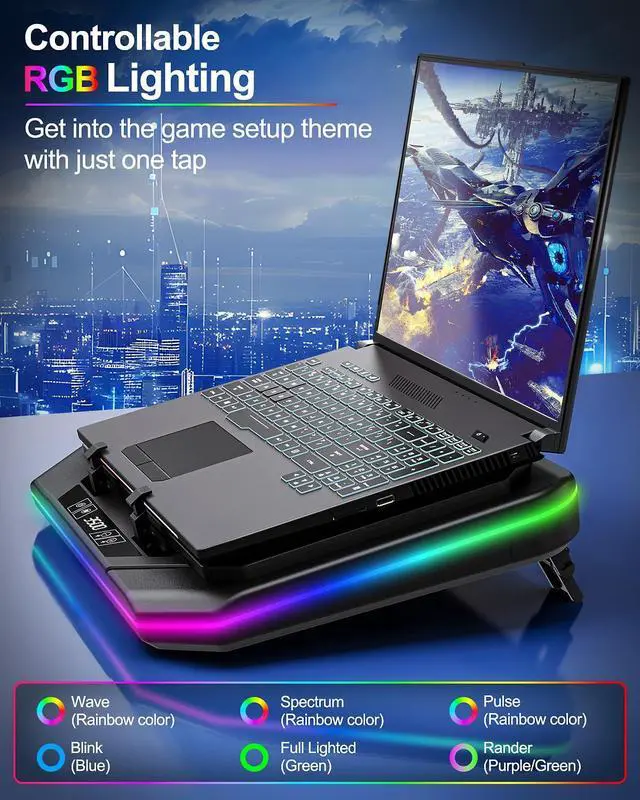 Alt view image 4 of 5 - MOUNT PRO Gaming Laptop Cooling Pad, RGB Laptop Cooler Stand with Powerful Turbofan (3500 RPM), Height Adjustable Laptop Fan Cooling Pad for 13-19 Inches Notebook, with Sealed Foam, Touch Control
