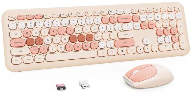 Main image of Nowlike Wireless Keyboard and Mouse Combo, Retro Typewriter Keyboard with Round Keycaps, Full-Size Ergonomic, Brown, Ideal for Windows PC, Home, Office, and College, Wireless Keyboard Mouse Combo