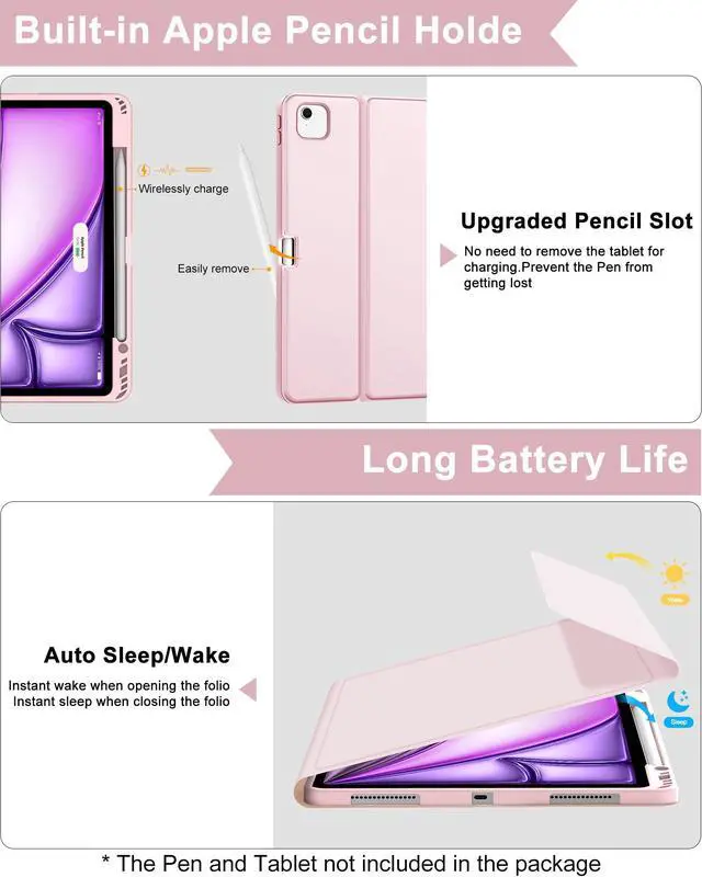 Alt view image 3 of 5 - Keyboard Case for iPad Air 13 inch M2 2024, Magnetic Detachable Slim Wireless Bluetooth Keyboard, Precise Cutouts Folio Cover Case with Pencil Holder, Adjustable Angles, Auto Sleep/Wake, Light Pink