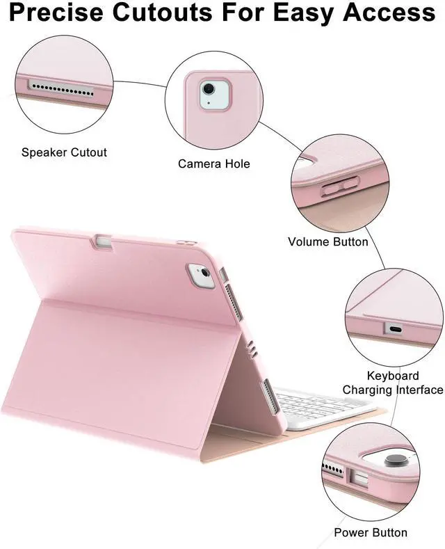 Alt view image 4 of 5 - Keyboard Case for iPad Air 13 inch M2 2024, Magnetic Detachable Slim Wireless Bluetooth Keyboard, Precise Cutouts Folio Cover Case with Pencil Holder, Adjustable Angles, Auto Sleep/Wake, Light Pink