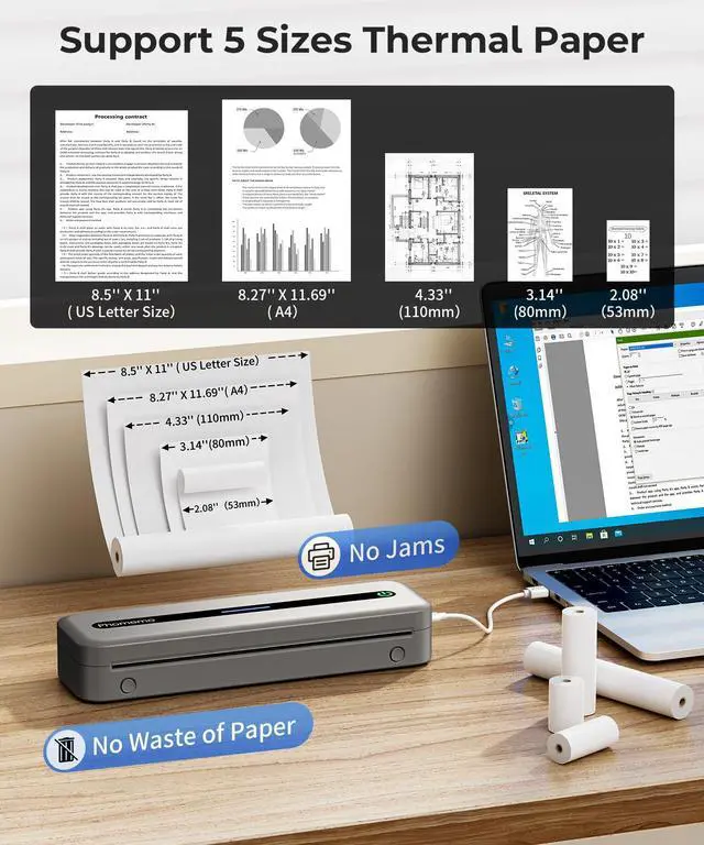 Alt view image 5 of 5 - Phomemo [Upgrade M832 Inkless Printer & 100 Sheets Folding 8.5" x 11" Thermal Paper & Case, Bluetooth Portable Printers Wireless for Travel