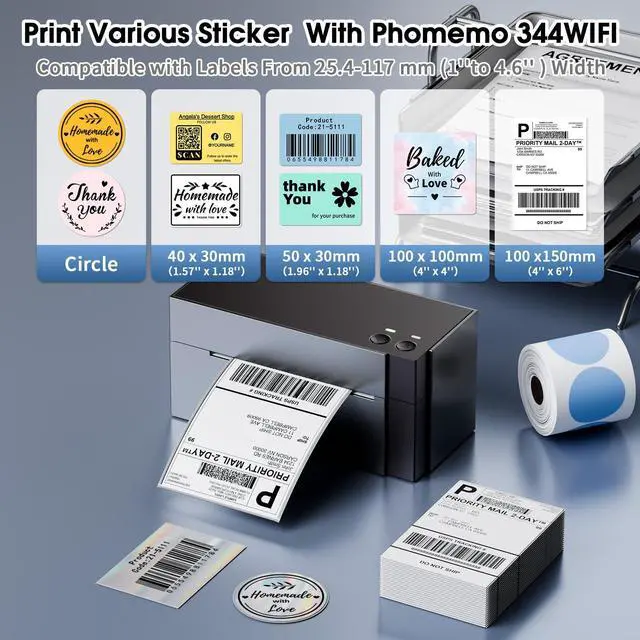 Alt view image 4 of 5 - Phomemo 344WF (Upgraded) Wi-Fi Shipping Label Printer with 750pcs 2x2Thermal Labels Colored