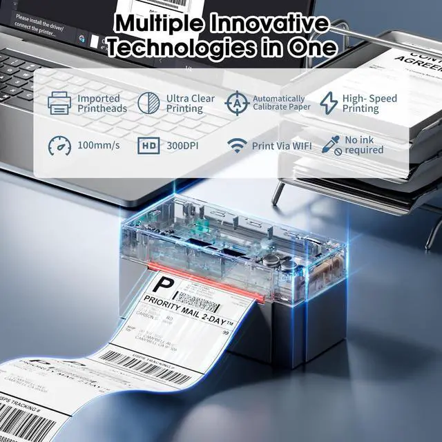 Alt view image 5 of 5 - Phomemo 344WF (Upgraded) Wi-Fi Shipping Label Printer with 750pcs 2x2Thermal Labels Colored