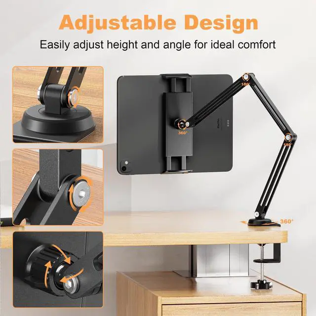 Alt view image 2 of 5 - Tablet Stand for ipad, Aluminum Alloy Foldable Tablet Arm Mount, ipad Holder for Desk Compatible with ipad Pro Air Mini, Samsung Galaxy Tab, Portable Monitor Stand 5.1-9.8'' Adjustable
