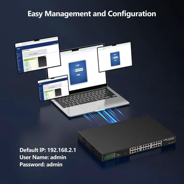 Alt view image 5 of 5 - 24 Port 2.5Gb PoE+ Managed Ethernet Network Switch 24 PoE+ Port @500W | PoE++ Port 1-4 Up to 90W Each | 2 x 10G SFP+ | IEEE 802.3bt/ at/ af | 160G Bandwidth | Metal Internet Switch | 19In Rack Mount