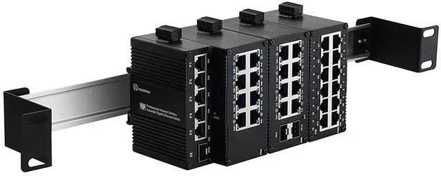 Main image of 1U 19inch Rack Mount Din Rail Chassis, 19" Rackmount Aluminum Alloy Bracket for 35mm Din-Rail Mounted Device Installed in 19" Rack or Cabinet, Din Rail Mount Ethernet Switch Shelf Kit