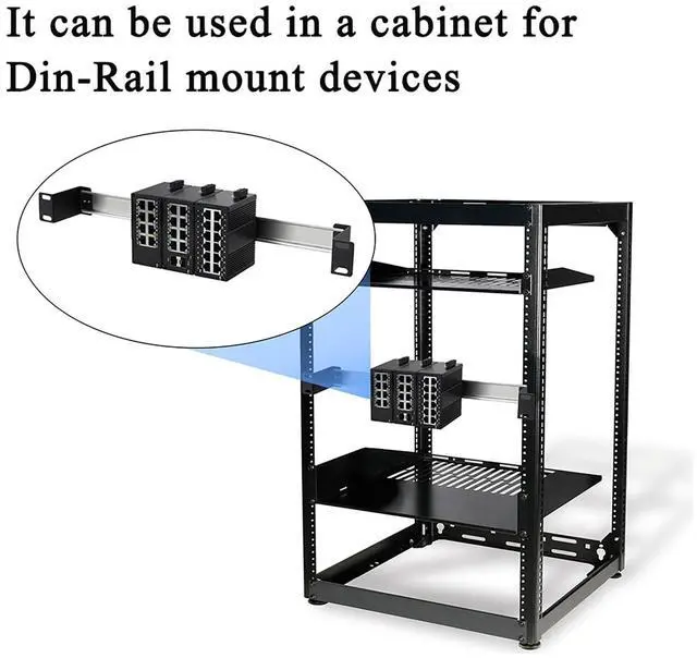 Alt view image 3 of 5 - 1U 19inch Rack Mount Din Rail Chassis, 19" Rackmount Aluminum Alloy Bracket for 35mm Din-Rail Mounted Device Installed in 19" Rack or Cabinet, Din Rail Mount Ethernet Switch Shelf Kit