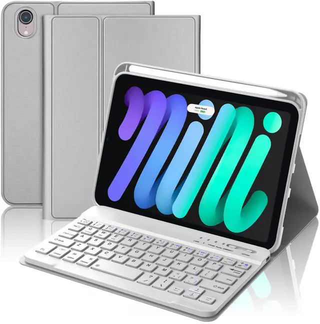 Main image of iPad mini 7th (A17 Pro, 2024) Keyboard Case for iPad mini 6th Gen2021-8.3in Wireless Keypad for A17 8.3'' Case with Pen Slot, Smart Cover for Apple Mini-7/6 Gen Detachable Keyboard, Grey