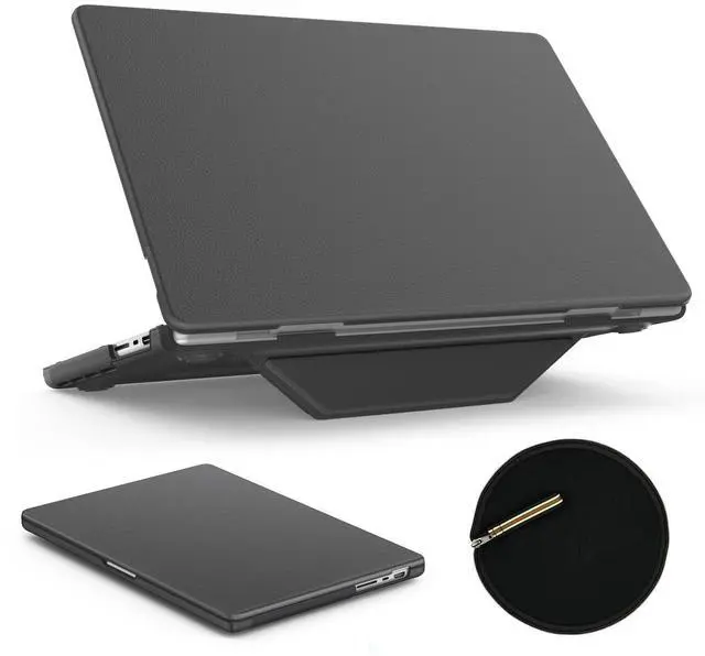 Main image of SEYMAC stock Case for MacBook Pro 14 inch 2024-2021 A3112 A3185 A3401 A2918 2992 2779 M4-M1, Shock-Absorbing Protection Case with Magnetically-Folio Stand &Mouse Pad/Bag (Leather-Like Color Gray)