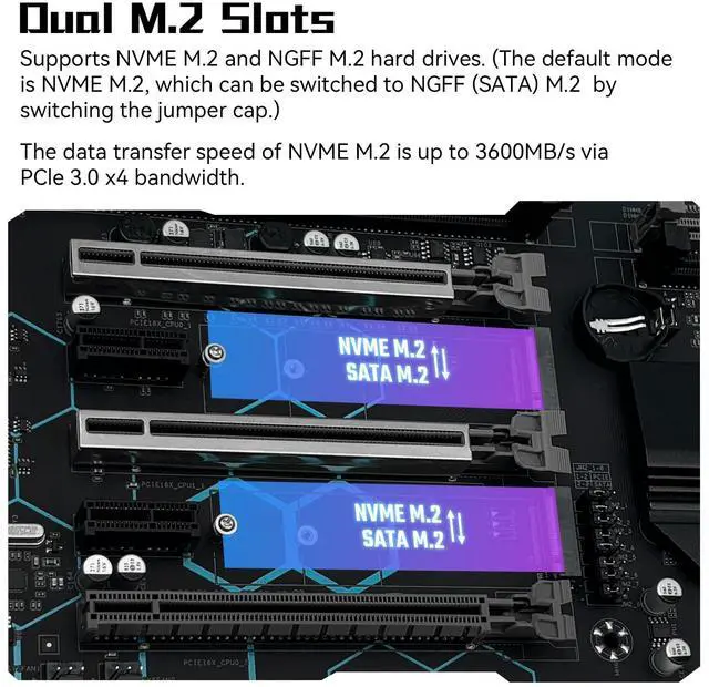 Alt view image 5 of 5 - SHANGZHAOYUAN X99 Dual CPU Motherboard Intel LGA 2011-V3 Motherboard for Xeon E5 V3/V4 Series Processor (E-ATX, DDR4 Max 256GB, PCIe 3.0, NVME/NGFF M.2, SATA 6Gbps, USB 3.0, Gigabit LAN)