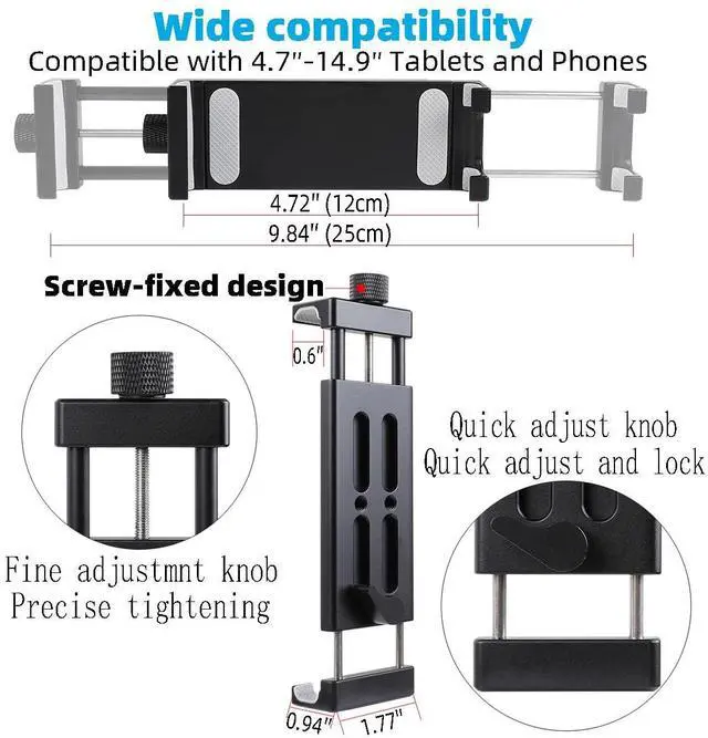 Alt view image 4 of 5 - All-Aluminum Car Tablet Holder with Heavy Duty Drill Base, Compatible with iPad Pro Mini 4.7"-15" Samsung Galaxy Tab Tablets, Car Tablet Mount for Truck,Business ,Boat,Dashboard,Desk,Wall Mounting
