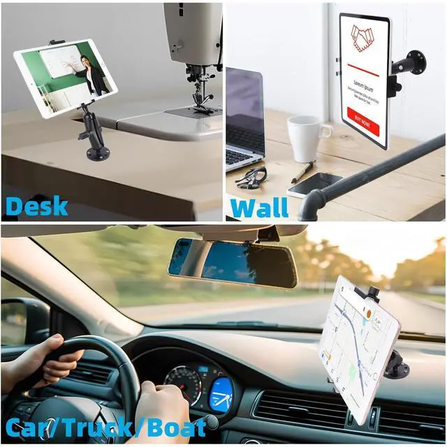 Alt view image 2 of 5 - All-Aluminum Car Tablet Holder with Heavy Duty Drill Base, Compatible with iPad Pro Mini 4.7"-15" Samsung Galaxy Tab Tablets, Car Tablet Mount for Truck,Business ,Boat,Dashboard,Desk,Wall Mounting