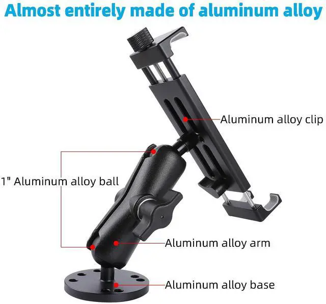 Alt view image 3 of 5 - All-Aluminum Car Tablet Holder with Heavy Duty Drill Base, Compatible with iPad Pro Mini 4.7"-15" Samsung Galaxy Tab Tablets, Car Tablet Mount for Truck,Business ,Boat,Dashboard,Desk,Wall Mounting