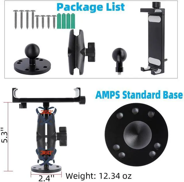 Alt view image 5 of 5 - All-Aluminum Car Tablet Holder with Heavy Duty Drill Base, Compatible with iPad Pro Mini 4.7"-15" Samsung Galaxy Tab Tablets, Car Tablet Mount for Truck,Business ,Boat,Dashboard,Desk,Wall Mounting