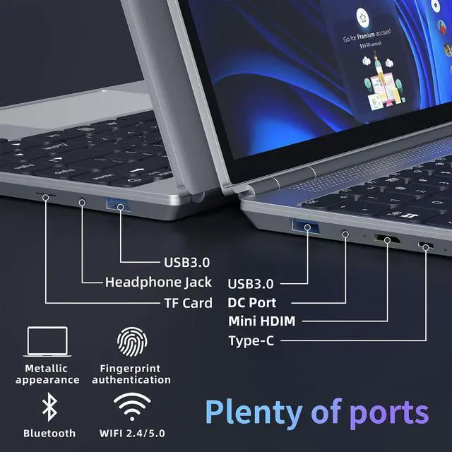 Alt view image 4 of 5 - ZWYING 4 in 1 Laptop[(Win 11 Pro/2019 Office)]  14 inches Full HD Touch Screen Laptop High-Speed Celeron N5105 DDR4 16GB 960GB SSD Studio Laptop Color Backlight Keyboard/Type-C