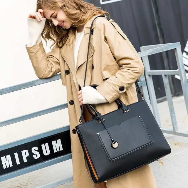 Alt view image 5 of 5 - Laptop Tote Bag for Women 15.6 Inch 16 Large Capacity Multi Pockets PU Leather Ladies Busiess Leisure Shoulder Computer Laptop Case
