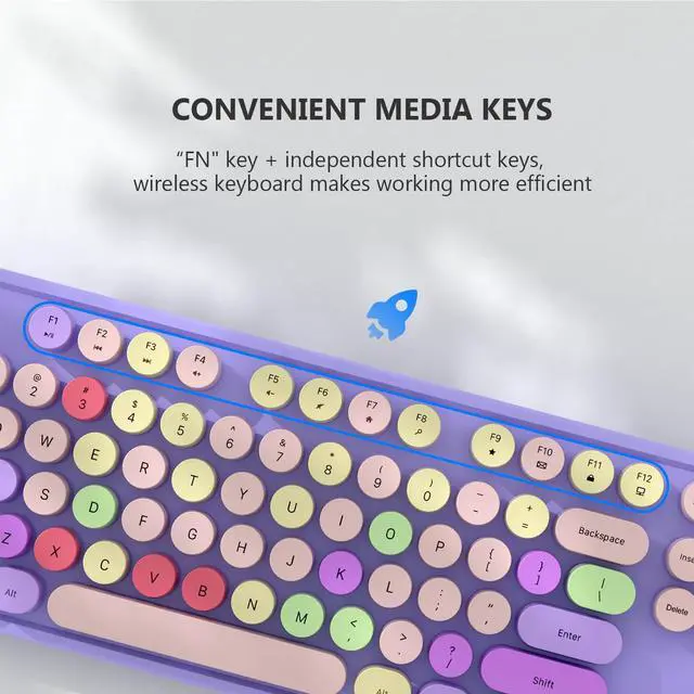 Alt view image 3 of 5 - Wireless Keyboard and Mouse Combo, MOFII Full-Size Retro Round Keyboard and Mouse, 2.4 GHz Wireless, Plug and Play, 8 Multimedia & Shortcut Keysfor Mac, Windows, Laptop/Desktop/PC (Purple)