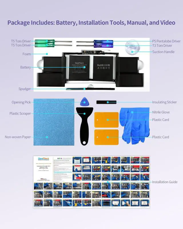 Alt view image 3 of 5 - SeaPlant A1707 Battery Replacement for MacBook Pro 15-inch A1707 (2016, 2017) A1820 Battery