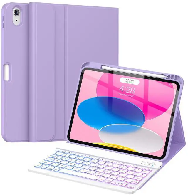 Main image of Soke for iPad (A16) 11th/10th Generation Case with Keyboard(2025/2022)-7 Color Backlight Wireless Detachable Folio Keyboard Cover with Built-in Pencil Holder for iPad 11/10.9 inch, Lilac