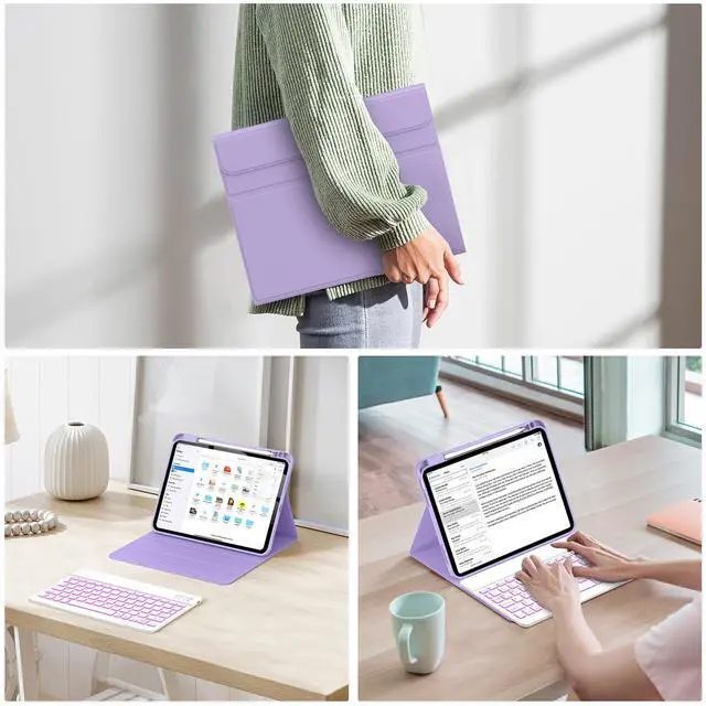 Alt view image 5 of 5 - Soke for iPad (A16) 11th/10th Generation Case with Keyboard(2025/2022)-7 Color Backlight Wireless Detachable Folio Keyboard Cover with Built-in Pencil Holder for iPad 11/10.9 inch, Lilac