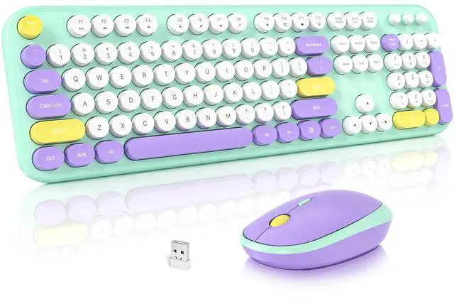 Main image of Wireless Keyboard and Mouse Set, SQMD Typewriter Full Size Keyboard with Number Pad, 2.4G USB Cute Typewriter Keyboard and Mouse Combo, for Windows 7/8/10, Laptop, Desktop, PC - Blue Colorful