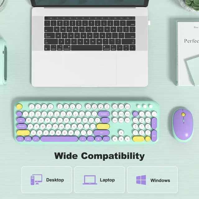 Alt view image 4 of 5 - Wireless Keyboard and Mouse Set, SQMD Typewriter Full Size Keyboard with Number Pad, 2.4G USB Cute Typewriter Keyboard and Mouse Combo, for Windows 7/8/10, Laptop, Desktop, PC - Blue Colorful