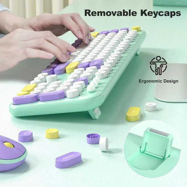 Alt view image 3 of 5 - Wireless Keyboard and Mouse Set, SQMD Typewriter Full Size Keyboard with Number Pad, 2.4G USB Cute Typewriter Keyboard and Mouse Combo, for Windows 7/8/10, Laptop, Desktop, PC - Blue Colorful