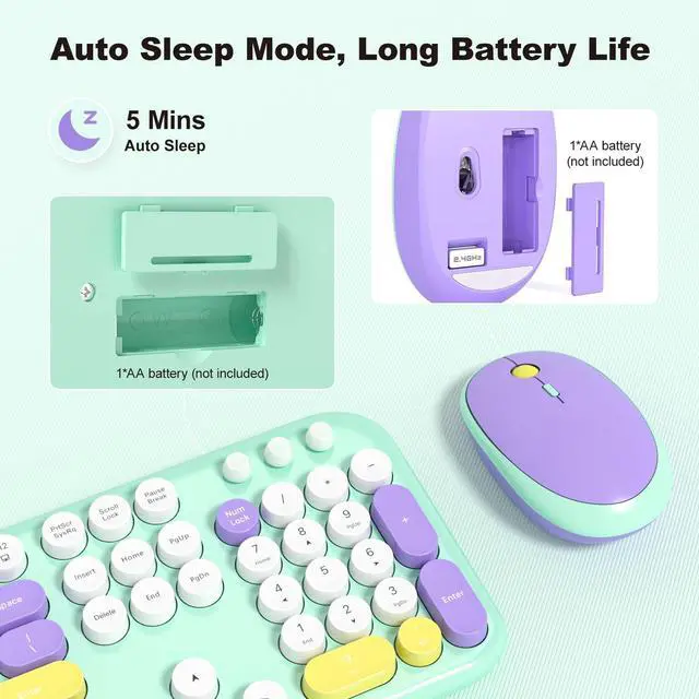Alt view image 5 of 5 - Wireless Keyboard and Mouse Set, SQMD Typewriter Full Size Keyboard with Number Pad, 2.4G USB Cute Typewriter Keyboard and Mouse Combo, for Windows 7/8/10, Laptop, Desktop, PC - Blue Colorful