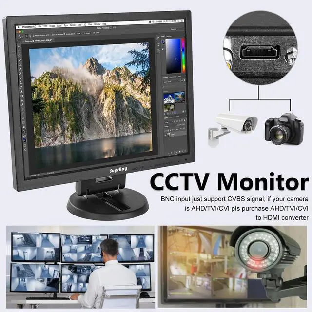 Alt view image 4 of 5 - Suprlipy 14 Inch TFT LCD Security CCTV Monitor 1024x768 4:3 Resolution Color Display Screen with HDMI/VGA/BNC/AV Earphone Input Built-in Dual Speakers for Surveillance Camera DVR PC