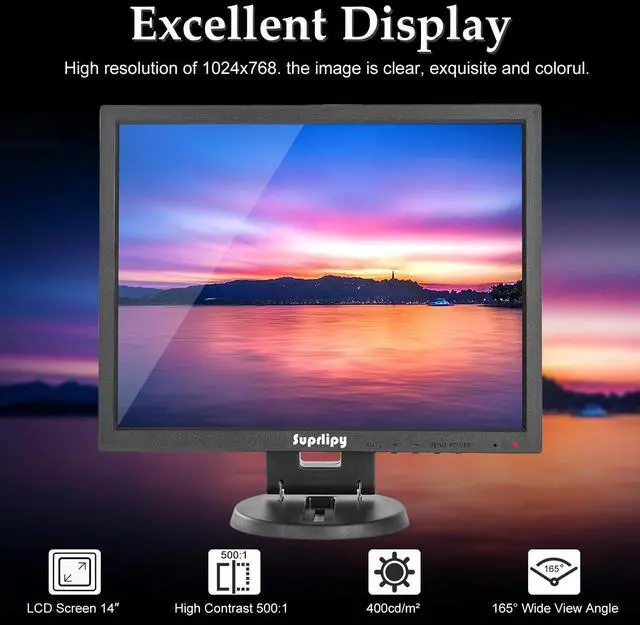 Alt view image 3 of 5 - Suprlipy 14 Inch TFT LCD Security CCTV Monitor 1024x768 4:3 Resolution Color Display Screen with HDMI/VGA/BNC/AV Earphone Input Built-in Dual Speakers for Surveillance Camera DVR PC